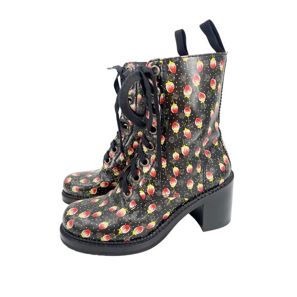 ANNA SUI Floral Leather Printed Lace Up Combat Boots Size 7 - Picture 1 of 8